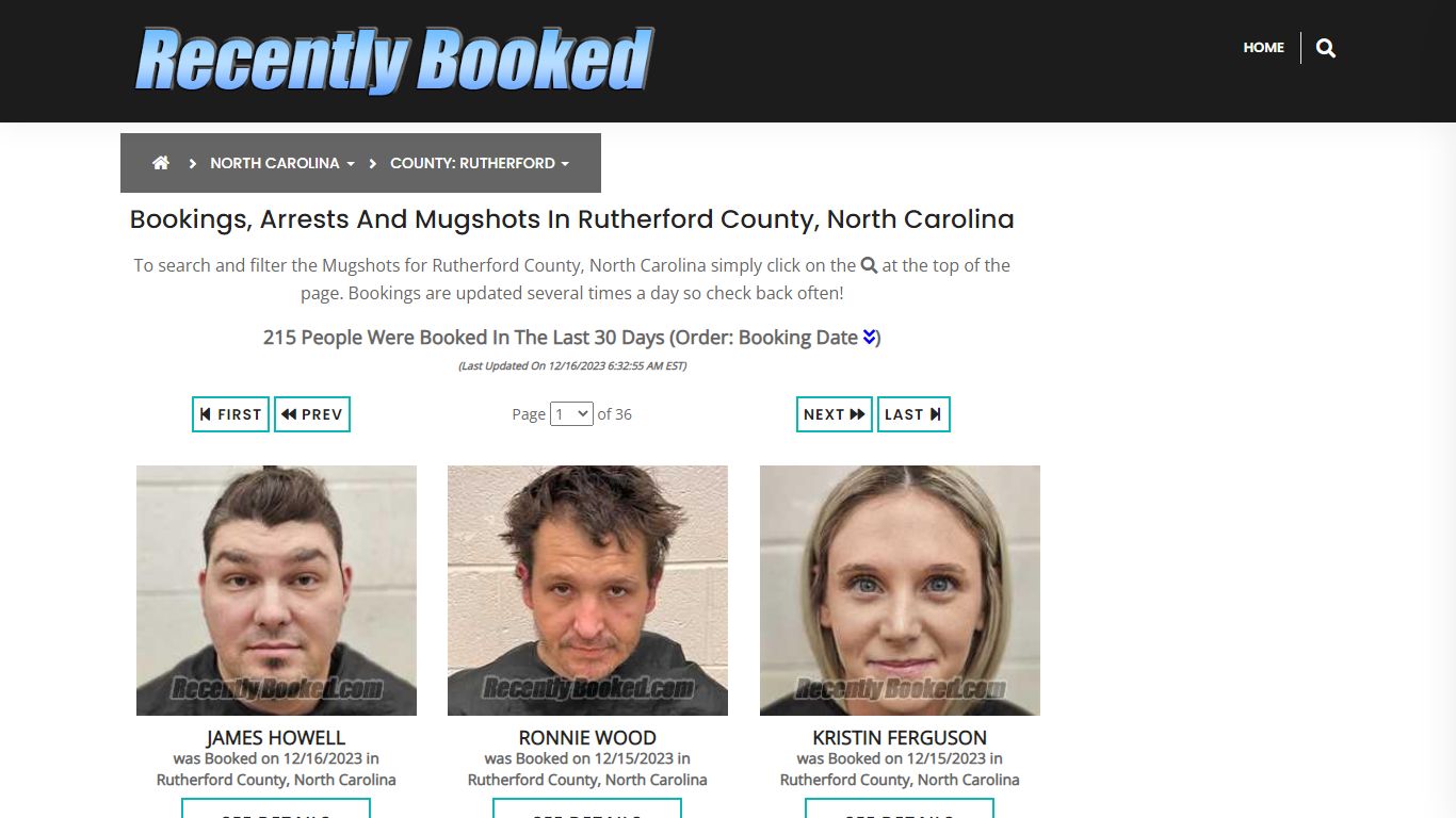 Bookings, Arrests and Mugshots in Rutherford County, North Carolina