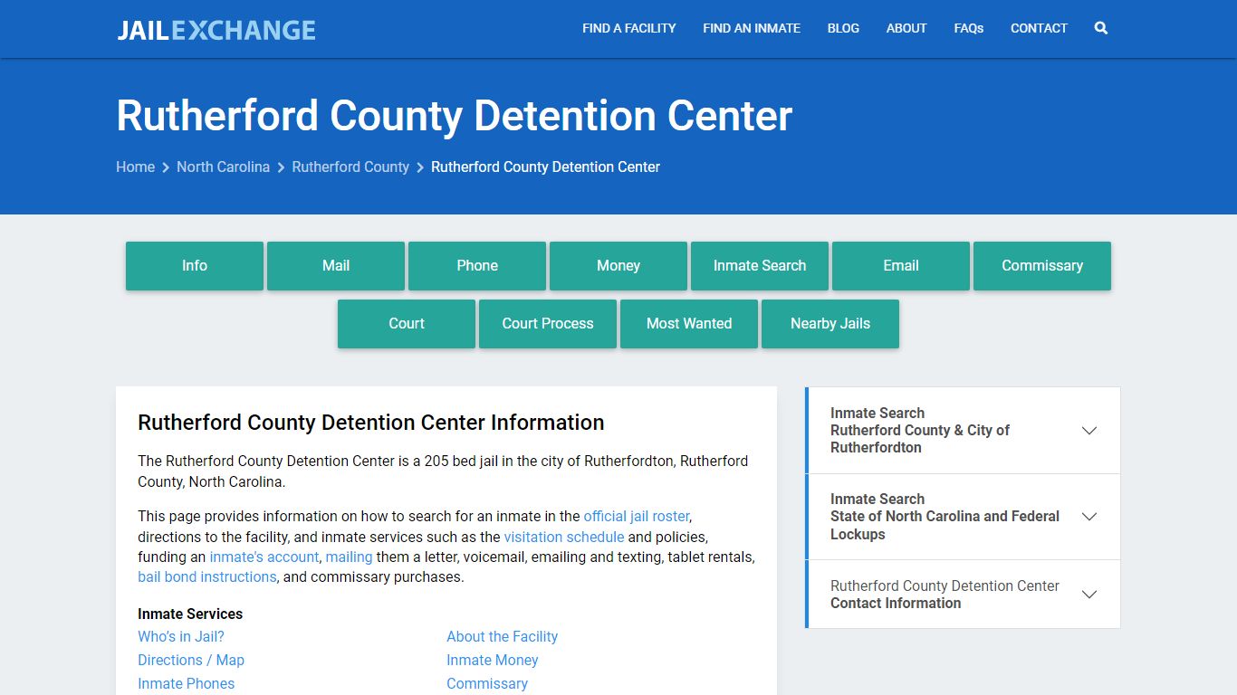 Rutherford County Detention Center, NC Inmate Search, Information